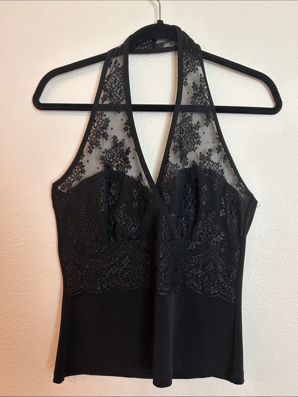 White House Black Market Black Lace Halter Top Sz M
